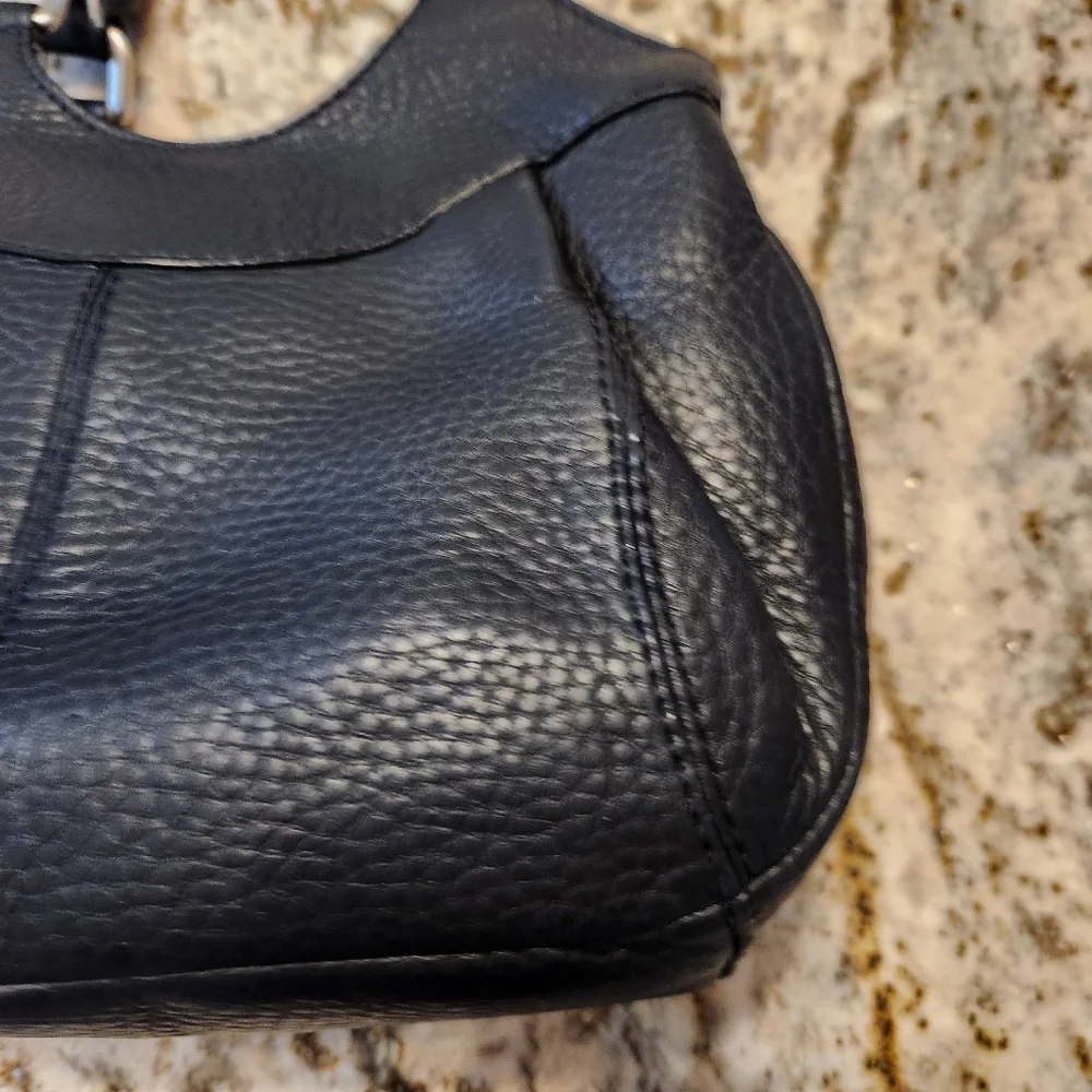 Cole Haan Purse, Turnlock Black Pebbled Leather Satchel Handbag, Gently Used